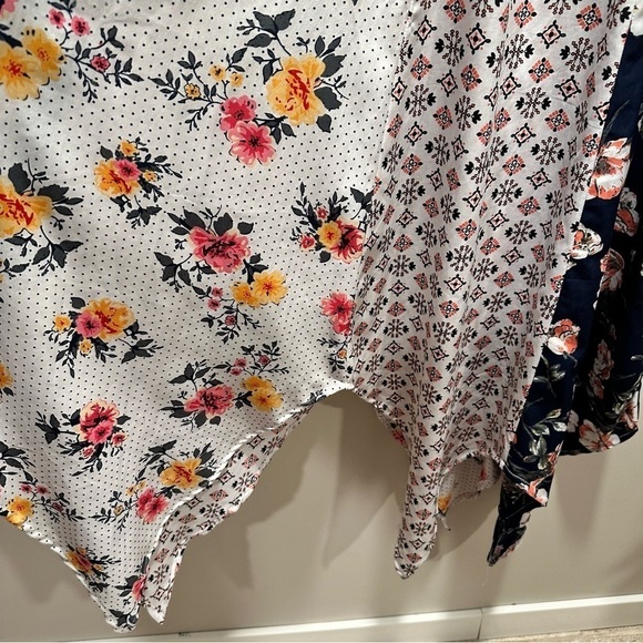 Mlle Gabrielle Asymmetrical Patchwork Print Dress Floral VNeck Spaguetti Strap L - Picture 8 of 15